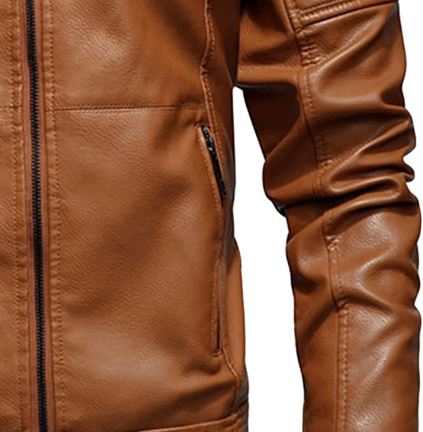 Men Faux Leather Jacket Motorcycle Jacket Casual Waterproof Windproof Pu Moto Coat Vintage Bomber Hoodie With Hood