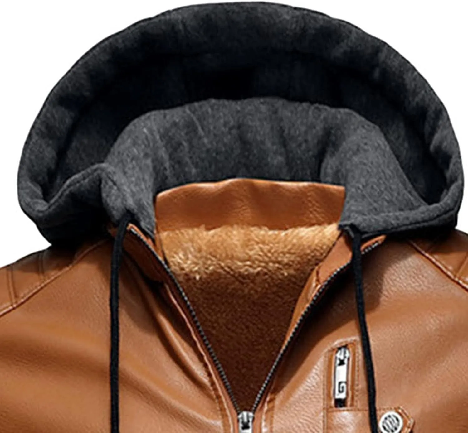 Men Faux Leather Jacket Motorcycle Jacket Casual Waterproof Windproof Pu Moto Coat Vintage Bomber Hoodie With Hood