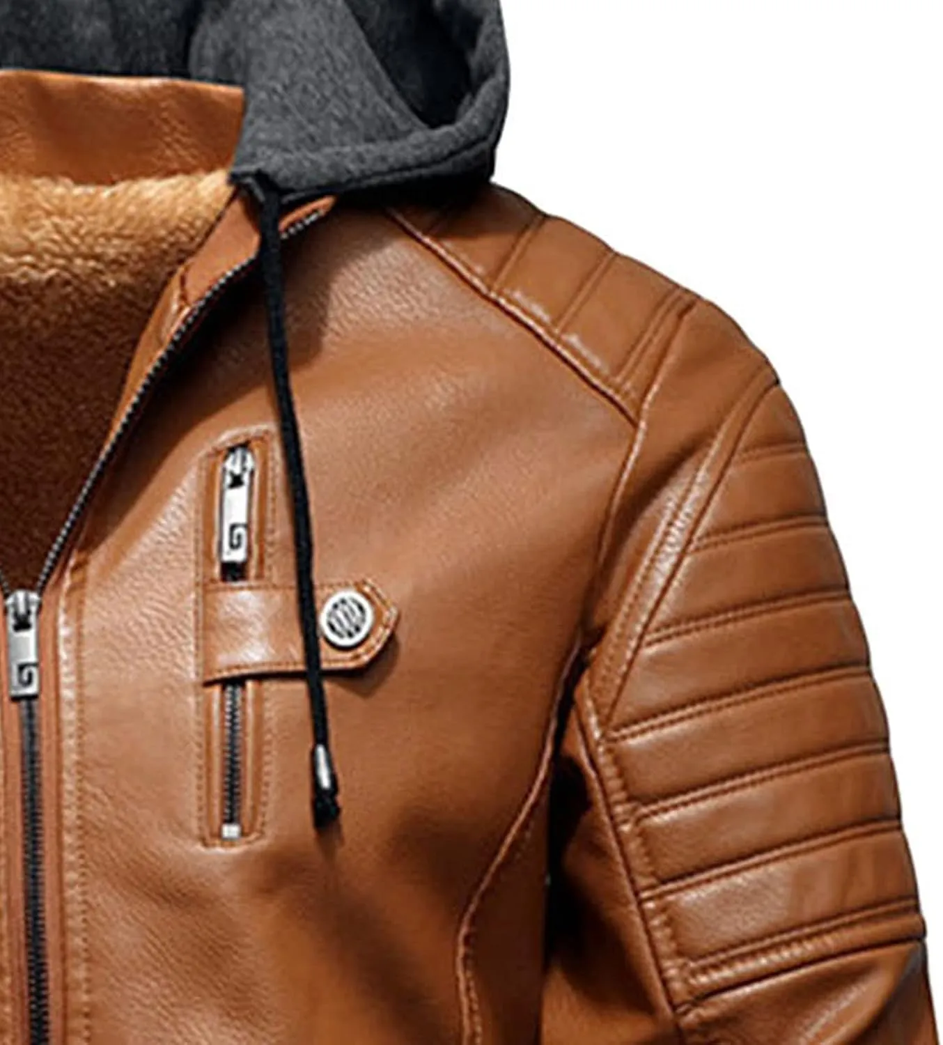 Men Faux Leather Jacket Motorcycle Jacket Casual Waterproof Windproof Pu Moto Coat Vintage Bomber Hoodie With Hood