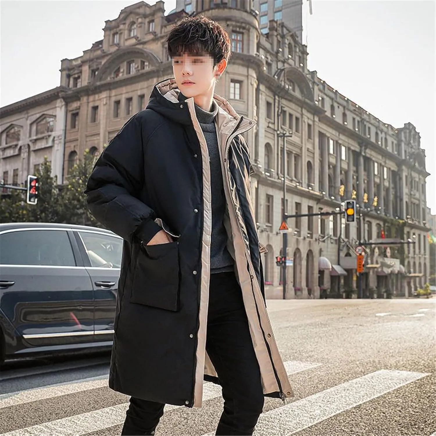 Men Parkas Winter Black Long Jacket Mens Hooded Cotton Padded Thick Warm Winter Coats With Big Pockets