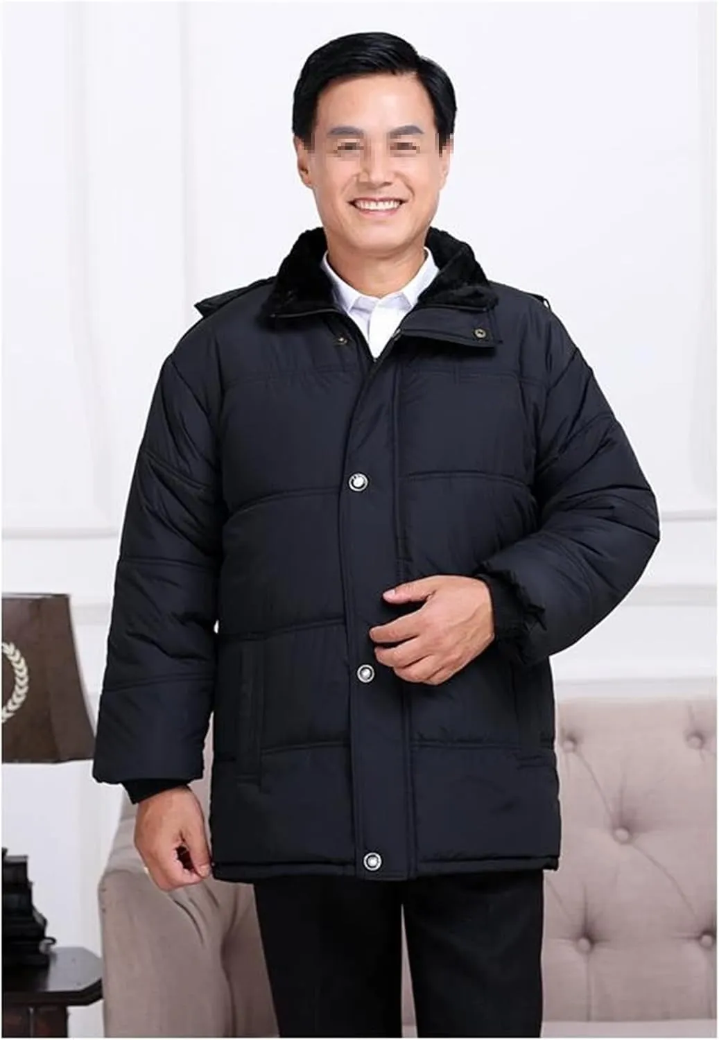 Men Parkas Winter Black Long Jacket Mens Hooded Cotton Padded Thick Warm Winter Coats With Big Pockets