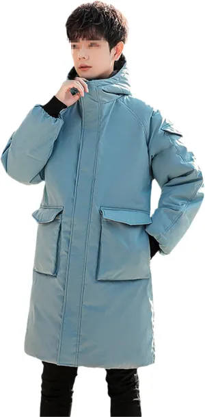Men Parkas Winter Black Long Jacket Mens Hooded Cotton Padded Thick Warm Winter Coats With Big Pockets