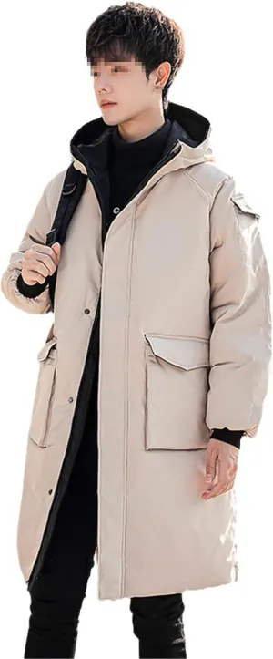 Men Parkas Winter Black Long Jacket Mens Hooded Cotton Padded Thick Warm Winter Coats With Big Pockets