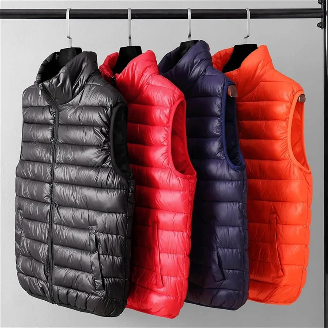 Men Sleeveless Jacket Vest Winter Fashion Cotton-Padded Coats Vests Stand Collar Warm Loose Zipper Waistcoats