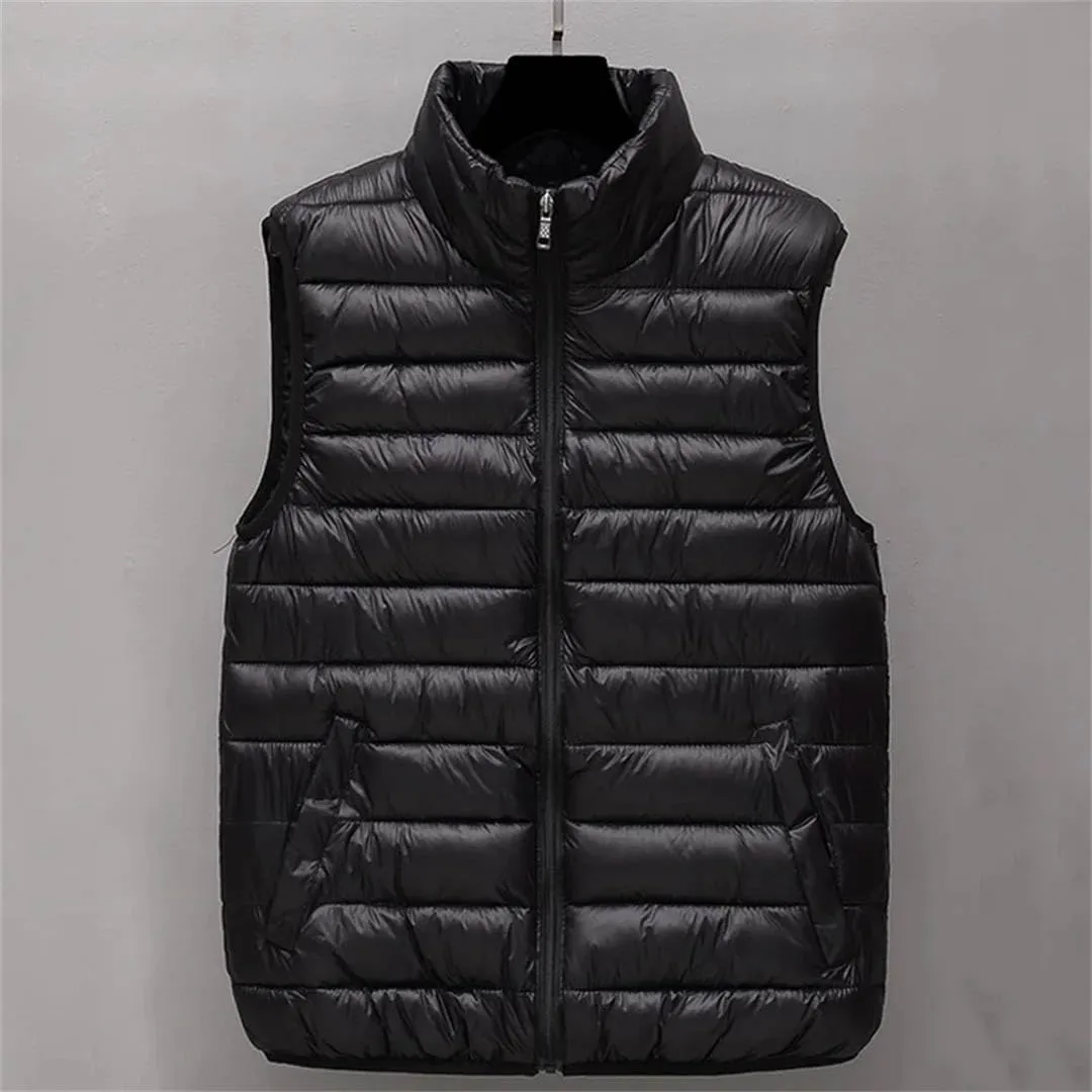 Men Sleeveless Jacket Vest Winter Fashion Cotton-Padded Coats Vests Stand Collar Warm Loose Zipper Waistcoats