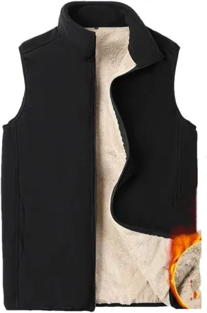 Men Wool Vest Cotton-Padded Coats Sleevelessjackets Warm Waistcoats Plus Size