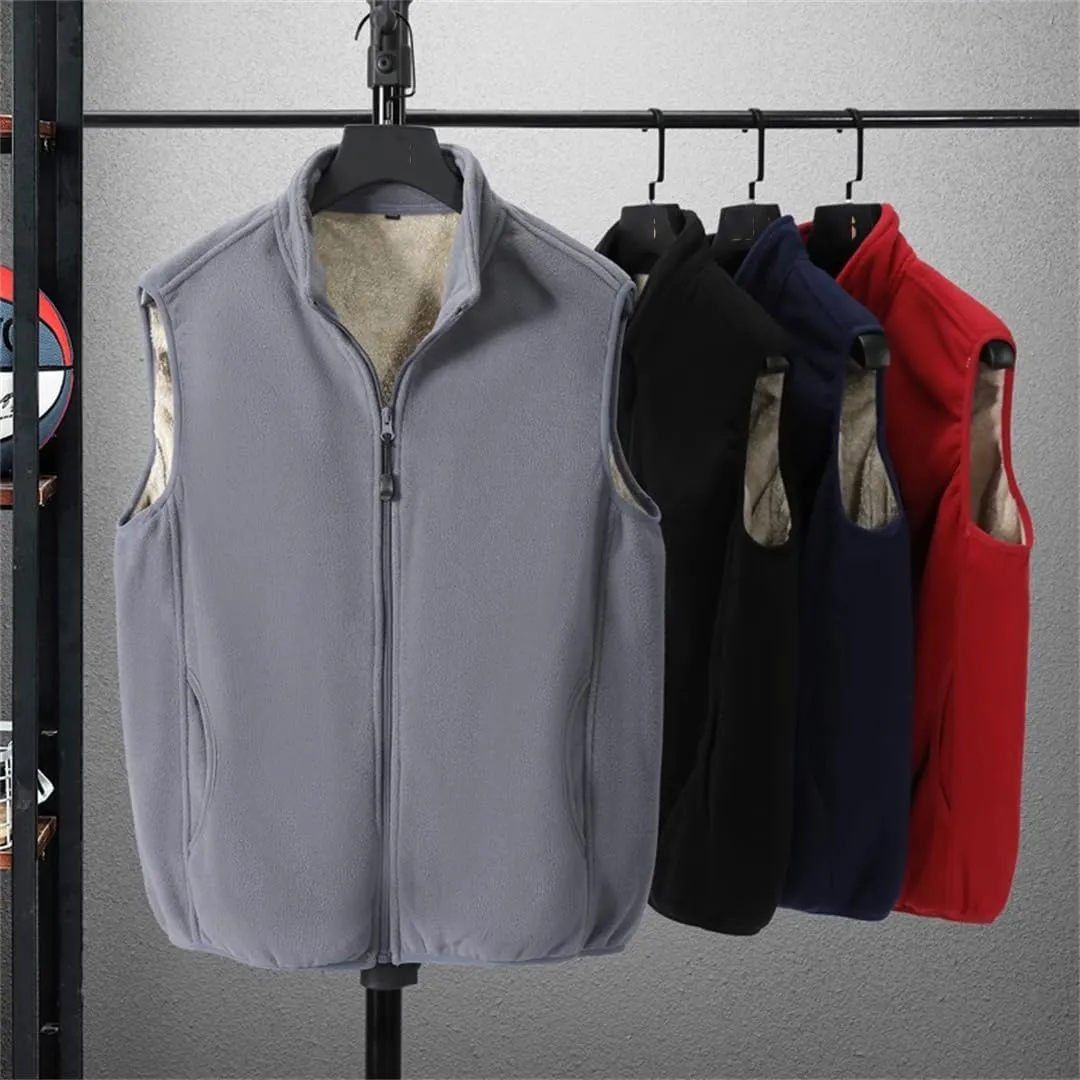 Men Wool Vest Cotton-Padded Coats Sleevelessjackets Warm Waistcoats Plus Size