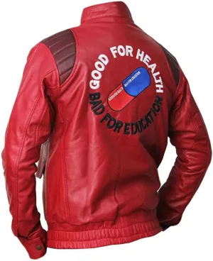 Men's Akira Shotaro Kaneda Red&Black Capsule Logo Text Cosplay Faux Leather Jacket