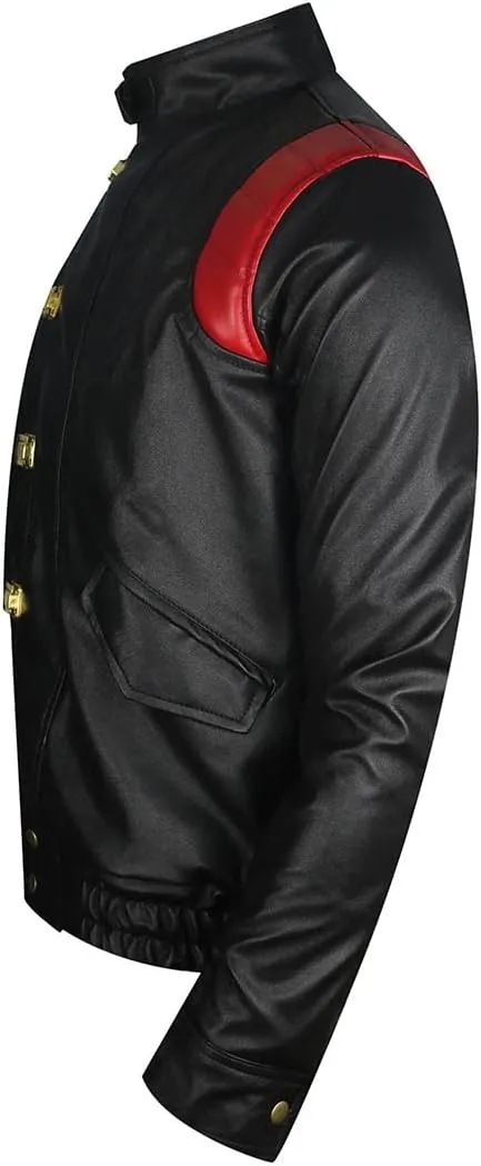 Men's Akira Shotaro Kaneda Red&Black Capsule Logo Text Cosplay Faux Leather Jacket