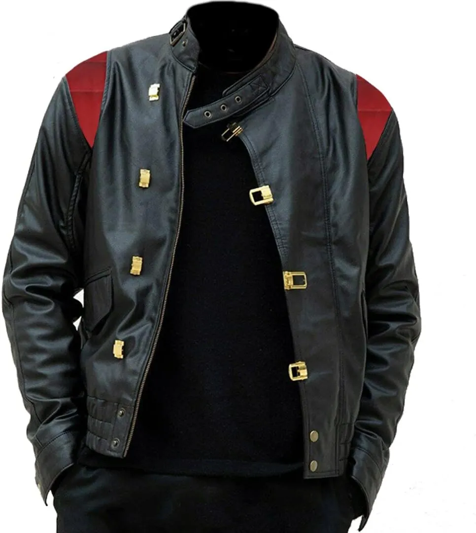 Men's Akira Shotaro Kaneda Red&Black Capsule Logo Text Cosplay Faux Leather Jacket