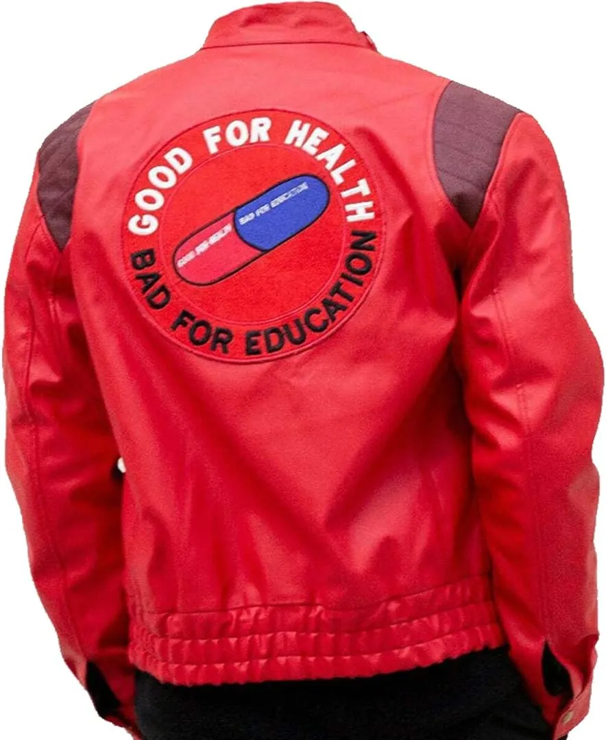 Men's Akira Shotaro Kaneda Red&Black Capsule Logo Text Cosplay Faux Leather Jacket