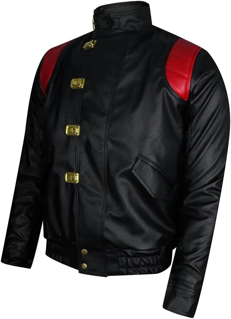Men's Akira Shotaro Kaneda Red&Black Capsule Logo Text Cosplay Faux Leather Jacket