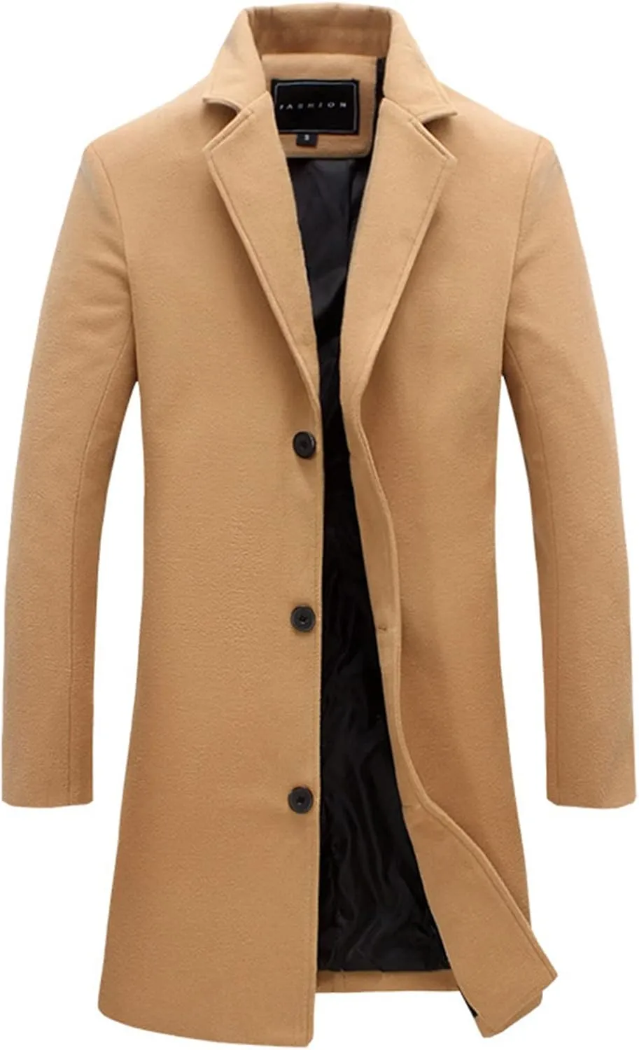 Mens Big and Tall Notched Lapel Single Breasted Pea Coats Trench Business Woolen Button Down Jackets Fall Work Topcoat M-5XL