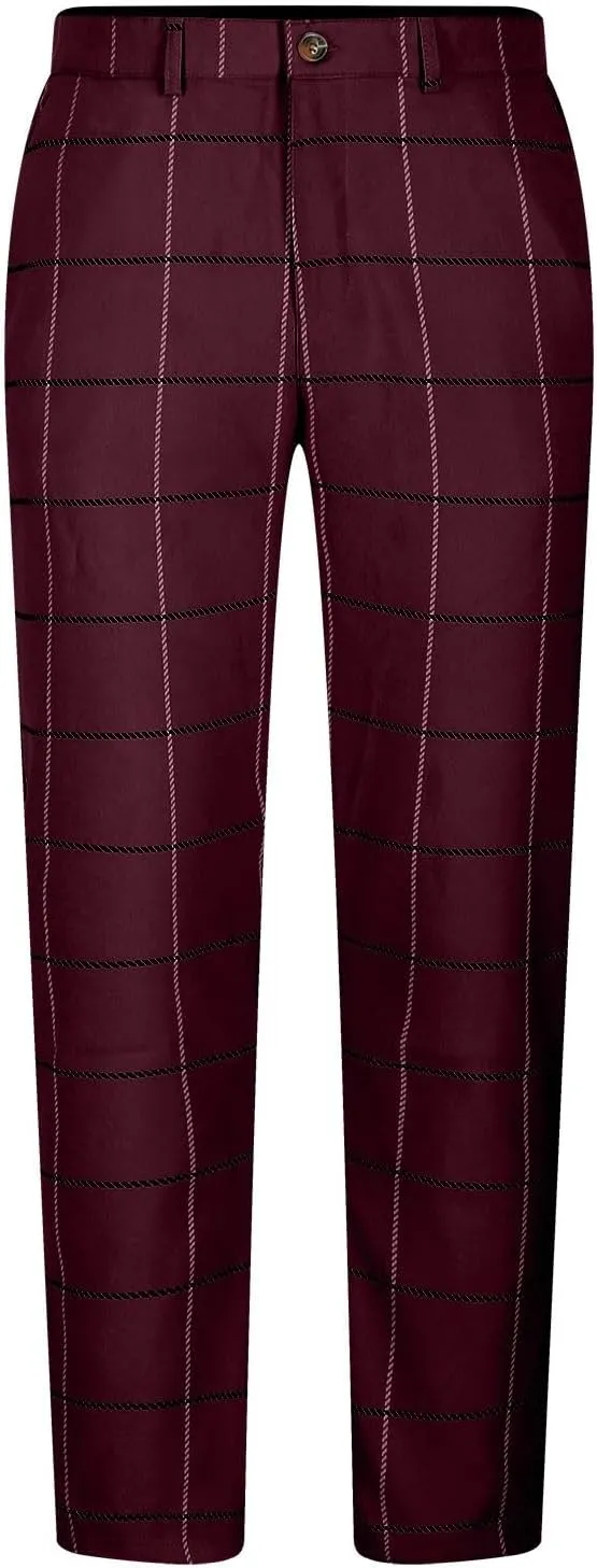 Mens Golf Pants Slim Fit Plaid Skinny Long Pants Casual Fashion Stretch Cotton Chino Pants with Pockets