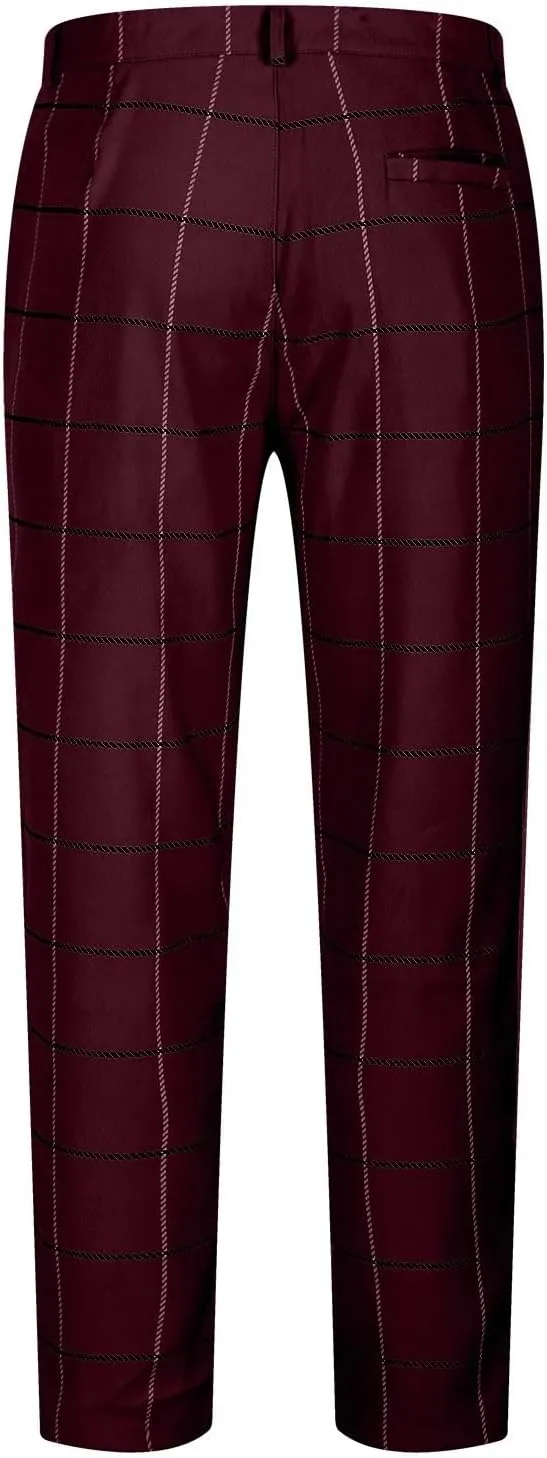 Mens Golf Pants Slim Fit Plaid Skinny Long Pants Casual Fashion Stretch Cotton Chino Pants with Pockets