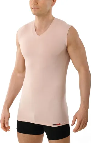 Men's Invisible Sleeveless v-Neck Business Undershirt Stretch Cotton Nude Beige