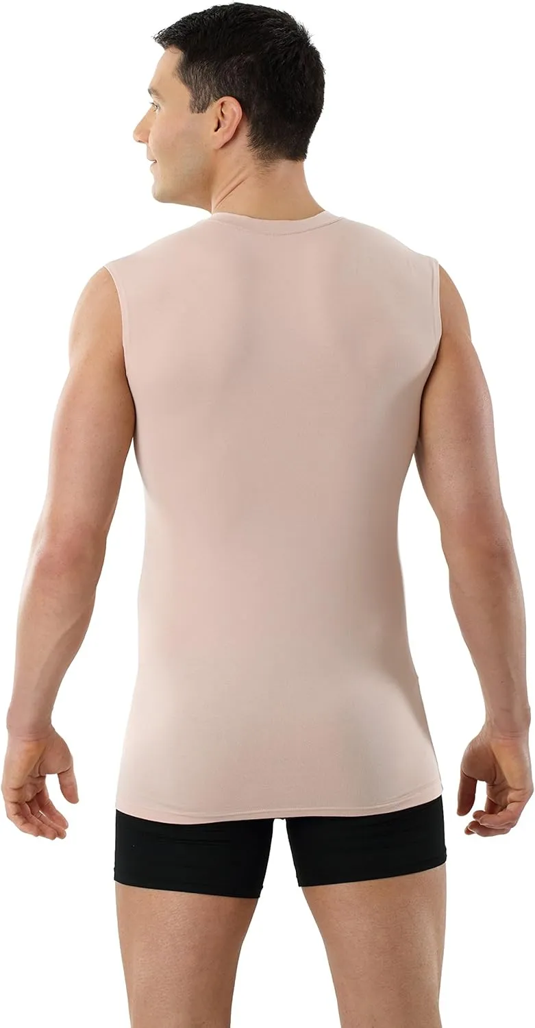 Men's Invisible Sleeveless v-Neck Business Undershirt Stretch Cotton Nude Beige