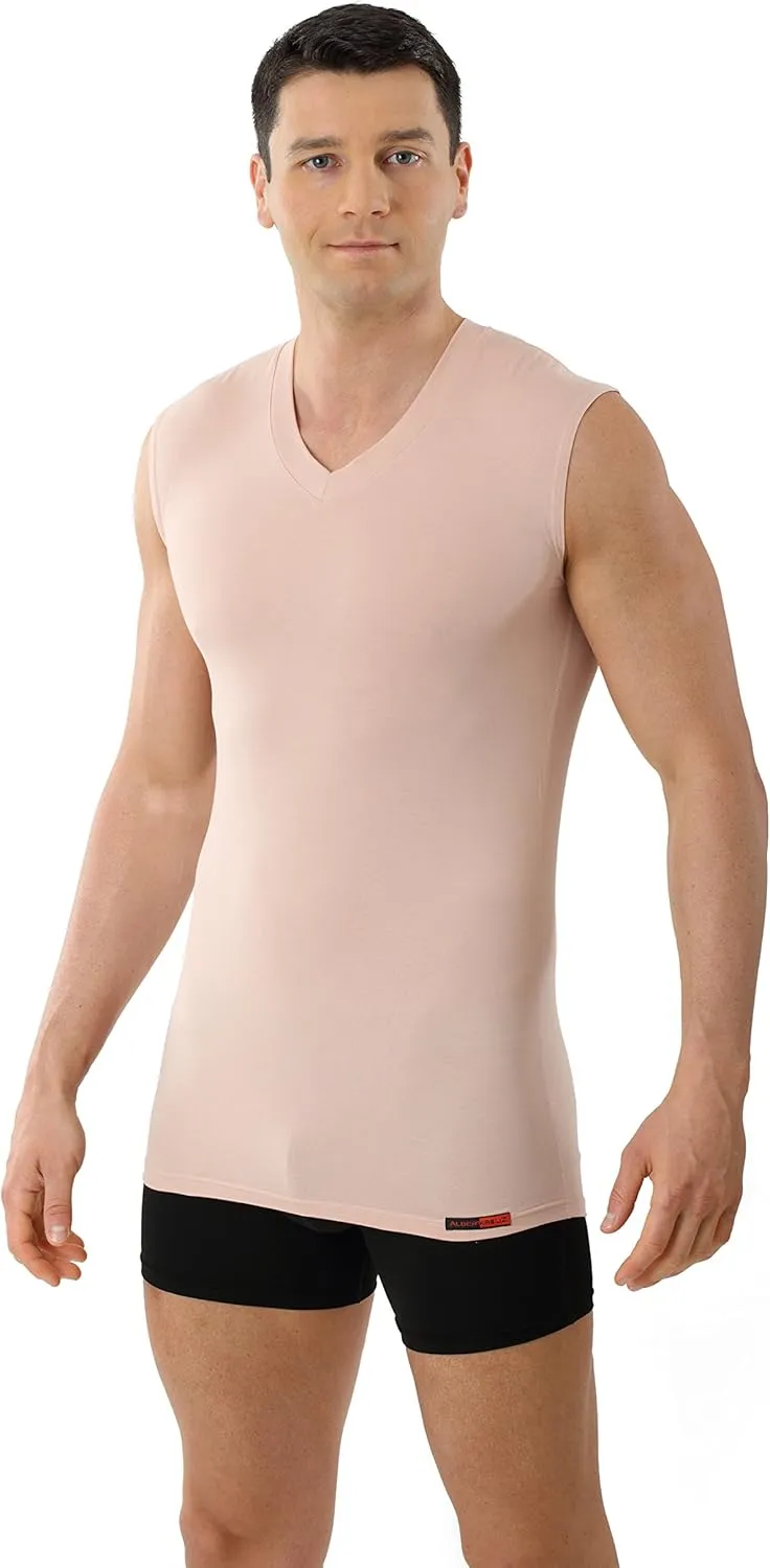 Men's Invisible Sleeveless v-Neck Business Undershirt Stretch Cotton Nude Beige