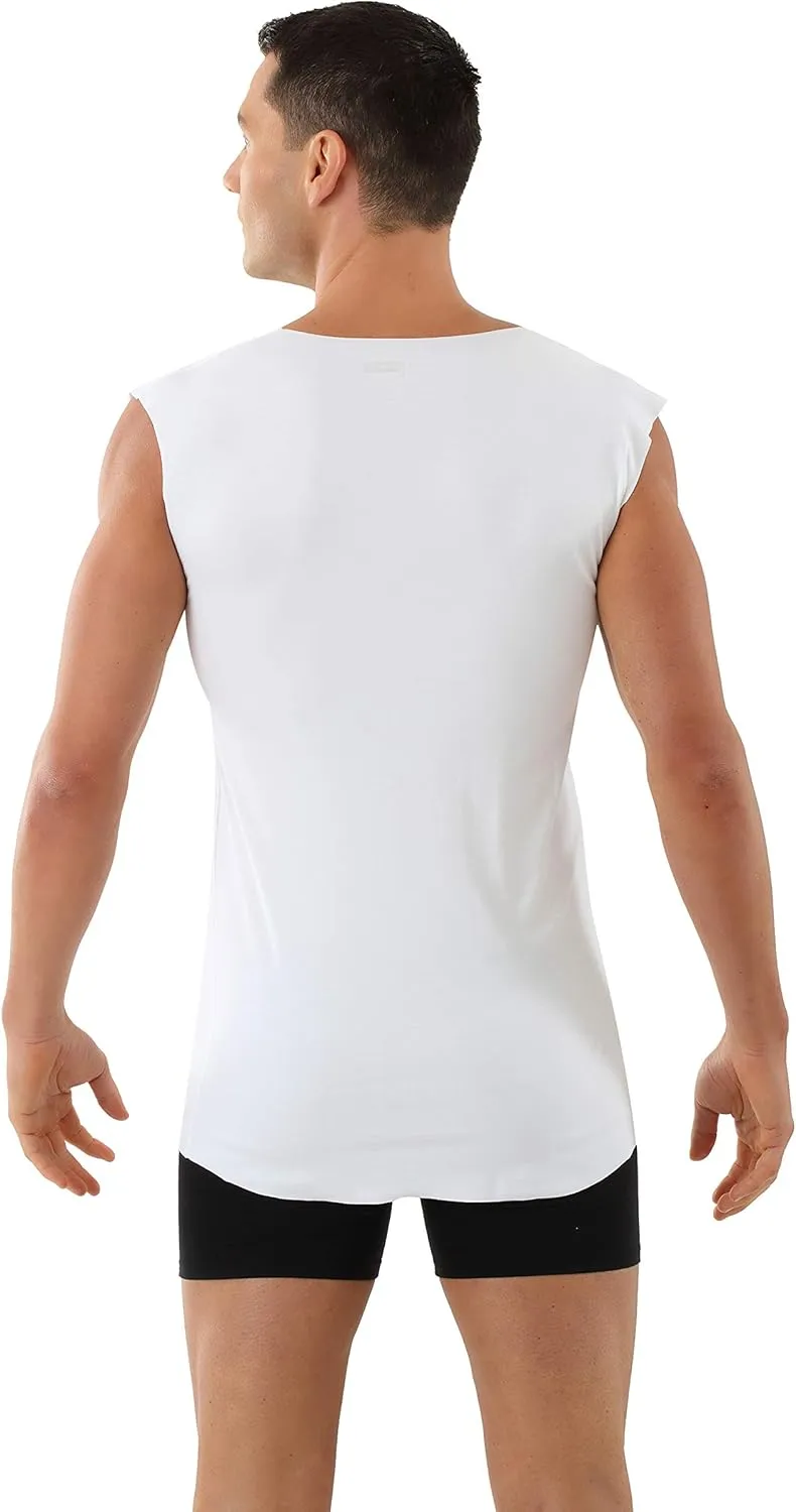 Men's Laser Cut Seamless deep v-Neck Undershirt Sleeveless Stretch Cotton White