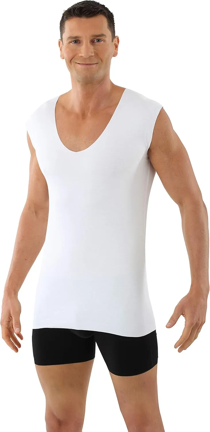 Men's Laser Cut Seamless deep v-Neck Undershirt Sleeveless Stretch Cotton White
