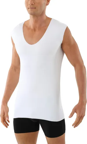 Men's Laser Cut Seamless deep v-Neck Undershirt Sleeveless Stretch Cotton White
