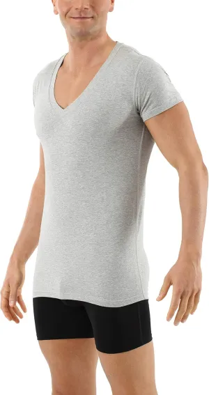 Men's Organic Stretch Cotton Undershirt Short Sleeves and deep v-Neck Gray
