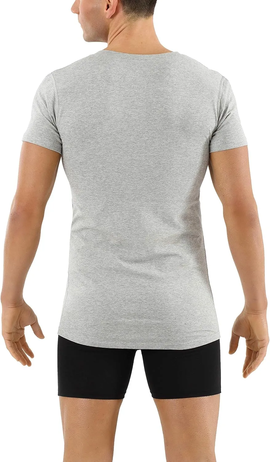 Men's Organic Stretch Cotton Undershirt Short Sleeves and deep v-Neck Gray