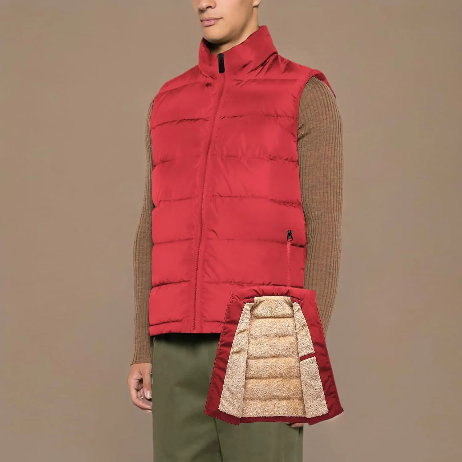 Men's Outerwear Puffer Vest Winter Fleece Lined Sleeveless Stand Collar Sherpa Windproof Waterproof Jacket Coat