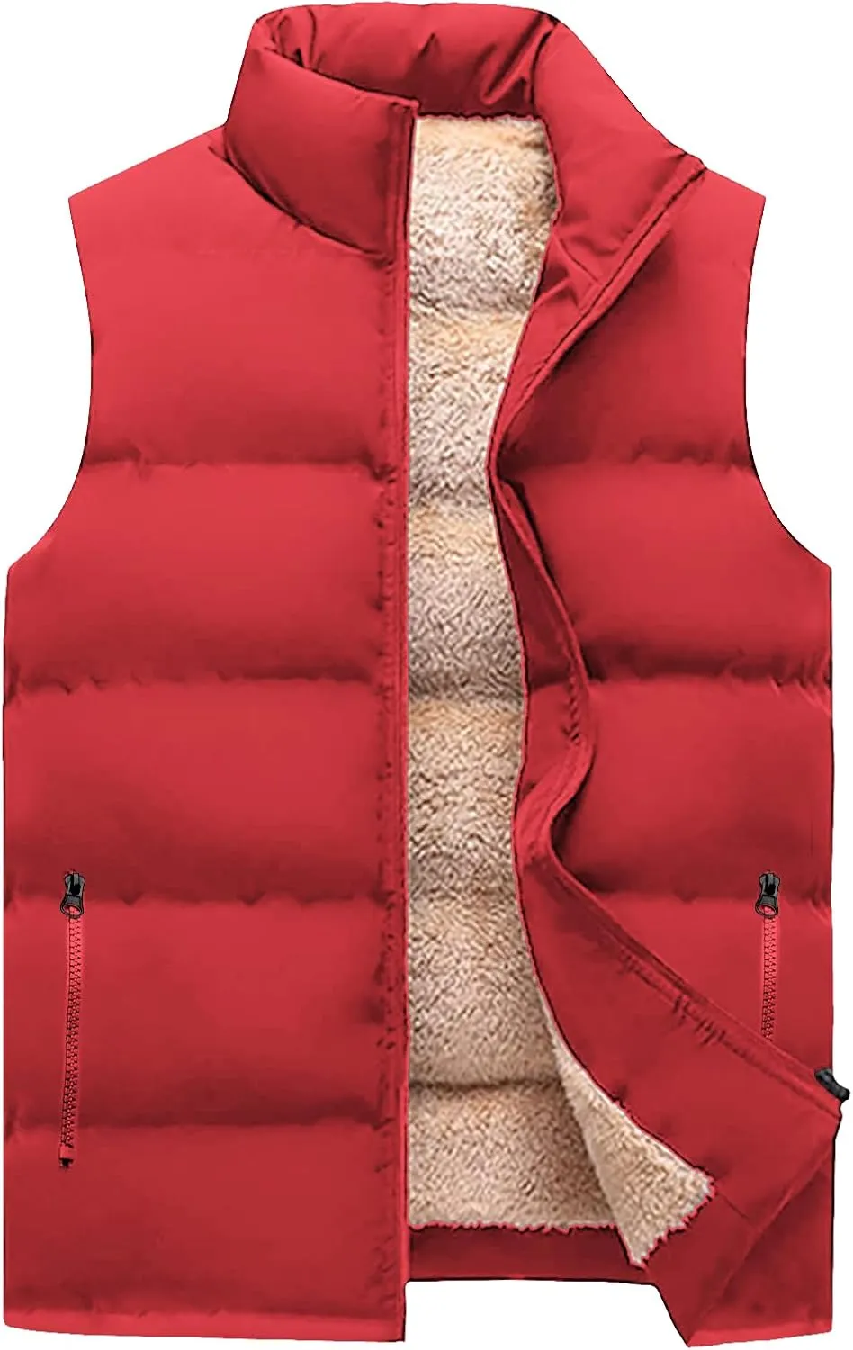 Men's Outerwear Puffer Vest Winter Fleece Lined Sleeveless Stand Collar Sherpa Windproof Waterproof Jacket Coat