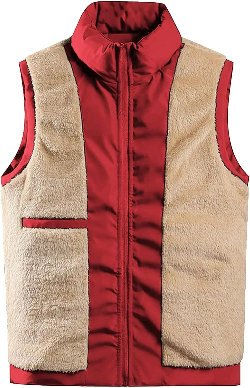 Men's Outerwear Puffer Vest Winter Fleece Lined Sleeveless Stand Collar Sherpa Windproof Waterproof Jacket Coat