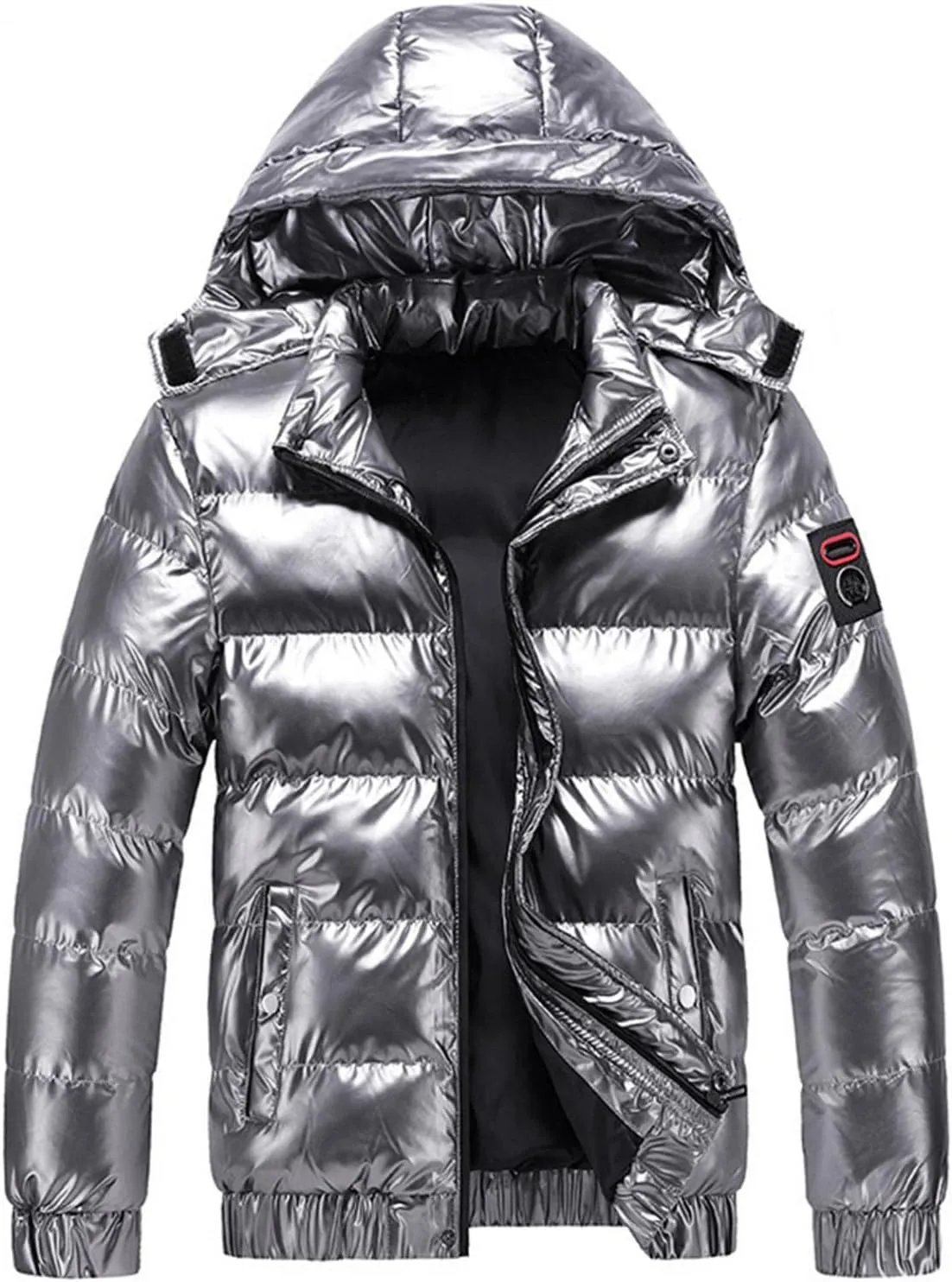 Mens Shiny Down Coat Removable Hood Winter Thicken Warmth Puffer Jacket Fashion Waterproof Parka Coat Outerwear
