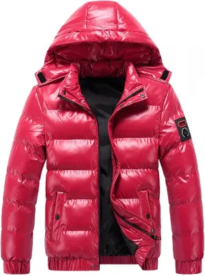 Mens Shiny Down Coat Removable Hood Winter Thicken Warmth Puffer Jacket Fashion Waterproof Parka Coat Outerwear