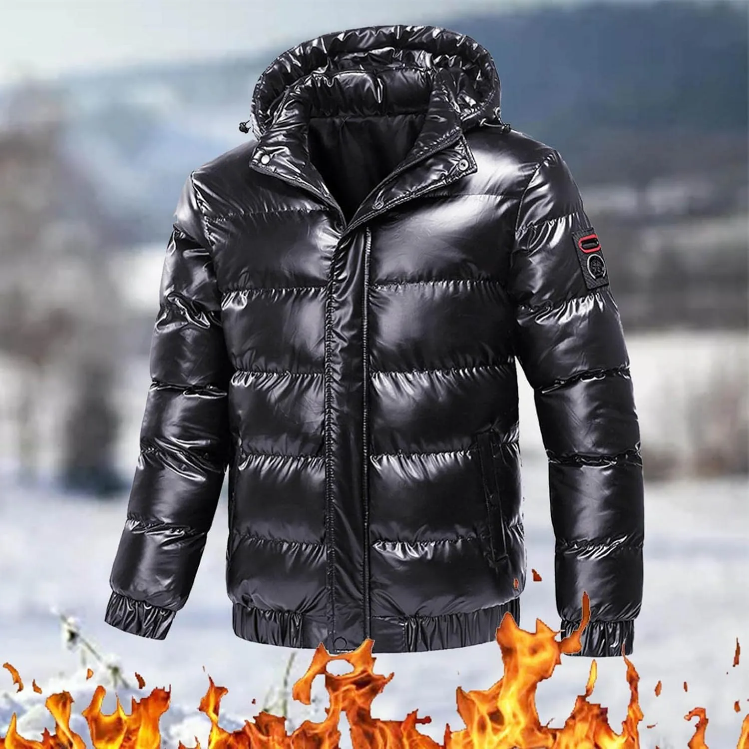 Mens Shiny Down Coat Removable Hood Winter Thicken Warmth Puffer Jacket Fashion Waterproof Parka Coat Outerwear