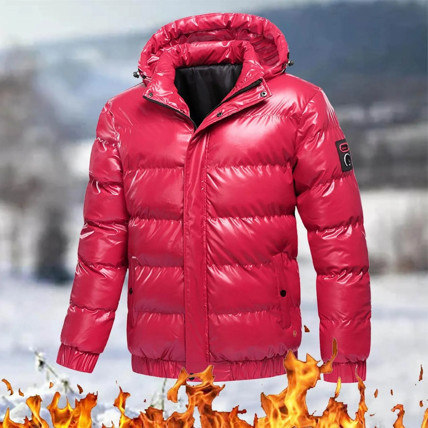Mens Shiny Down Coat Removable Hood Winter Thicken Warmth Puffer Jacket Fashion Waterproof Parka Coat Outerwear