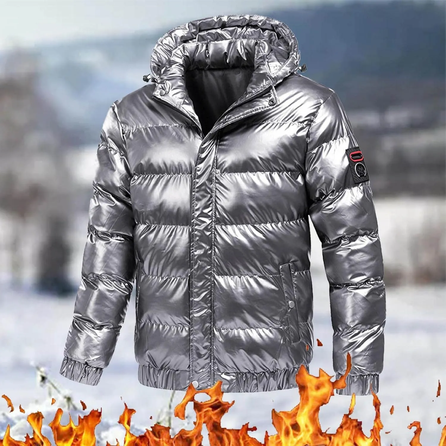 Mens Shiny Down Coat Removable Hood Winter Thicken Warmth Puffer Jacket Fashion Waterproof Parka Coat Outerwear