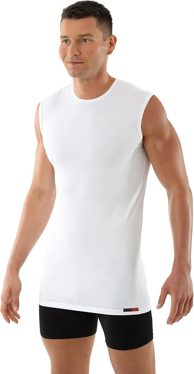 Men's Sleeveless Business Undershirt with Crew Neck Stretch Cotton White