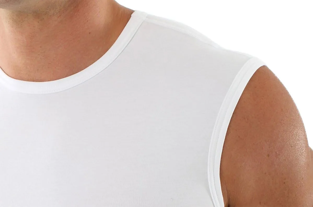 Men's Sleeveless Business Undershirt with Crew Neck Stretch Cotton White