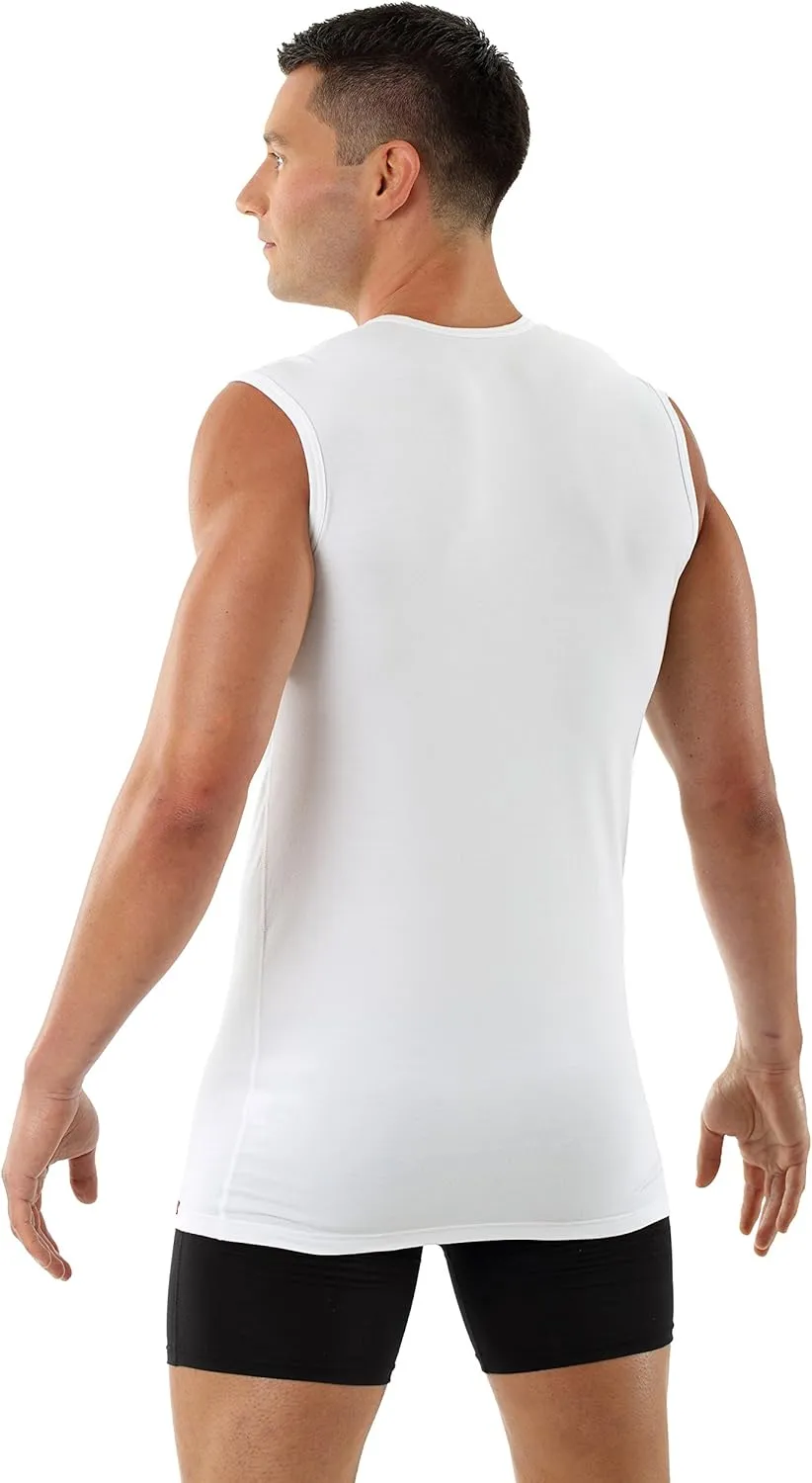 Men's Sleeveless Business Undershirt with Crew Neck Stretch Cotton White