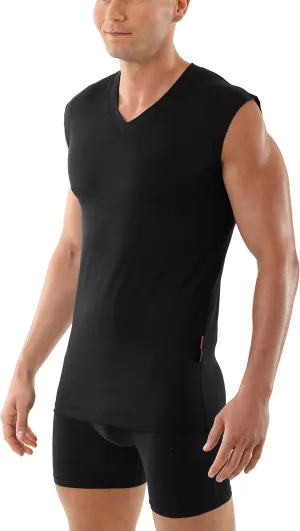 Men's Sleeveless v-Neck Business Undershirt Stretch Cotton Black