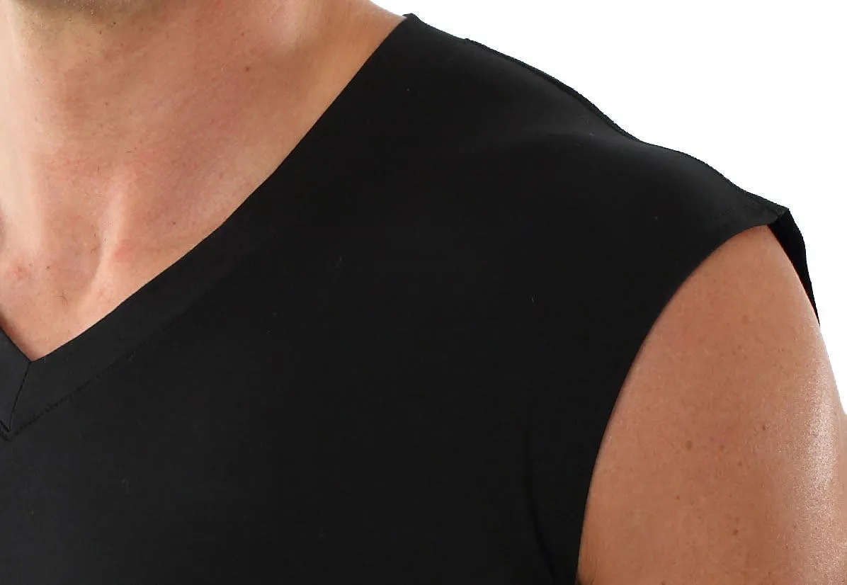 Men's Sleeveless v-Neck Business Undershirt Stretch Cotton Black