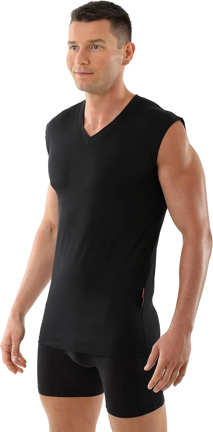 Men's Sleeveless v-Neck Business Undershirt Stretch Cotton Black