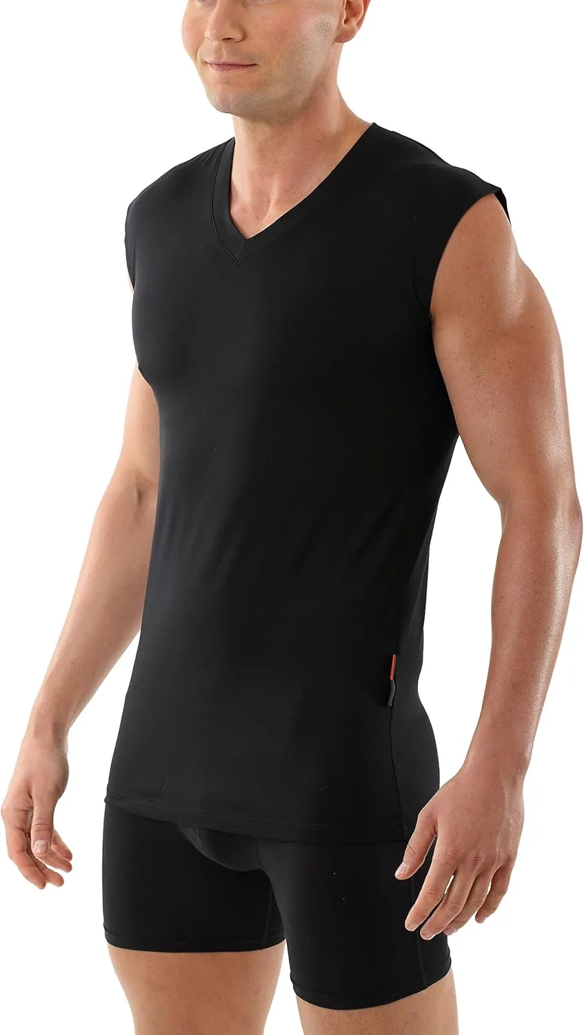 Men's Sleeveless v-Neck Business Undershirt Stretch Cotton Black