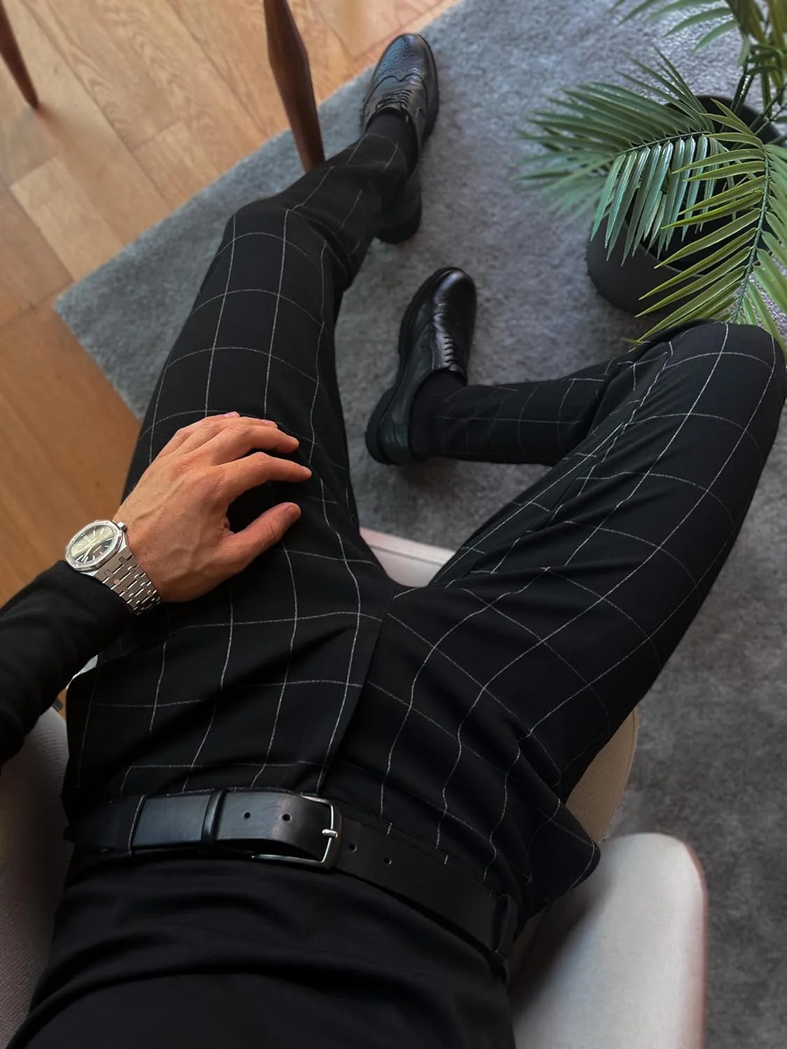 Mens Slim Fit Pants - Stretch Cotton Chinos Pants - Casual Golf Business Skinny Dress Pants for Men