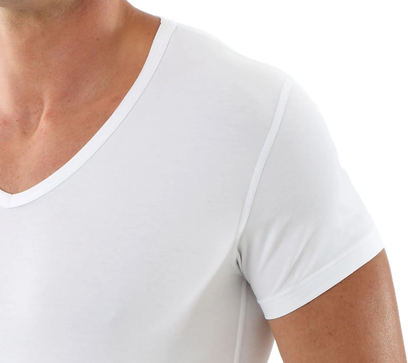 Men's v-Neck Business Undershirt with Short Sleeves Stretch Cotton White