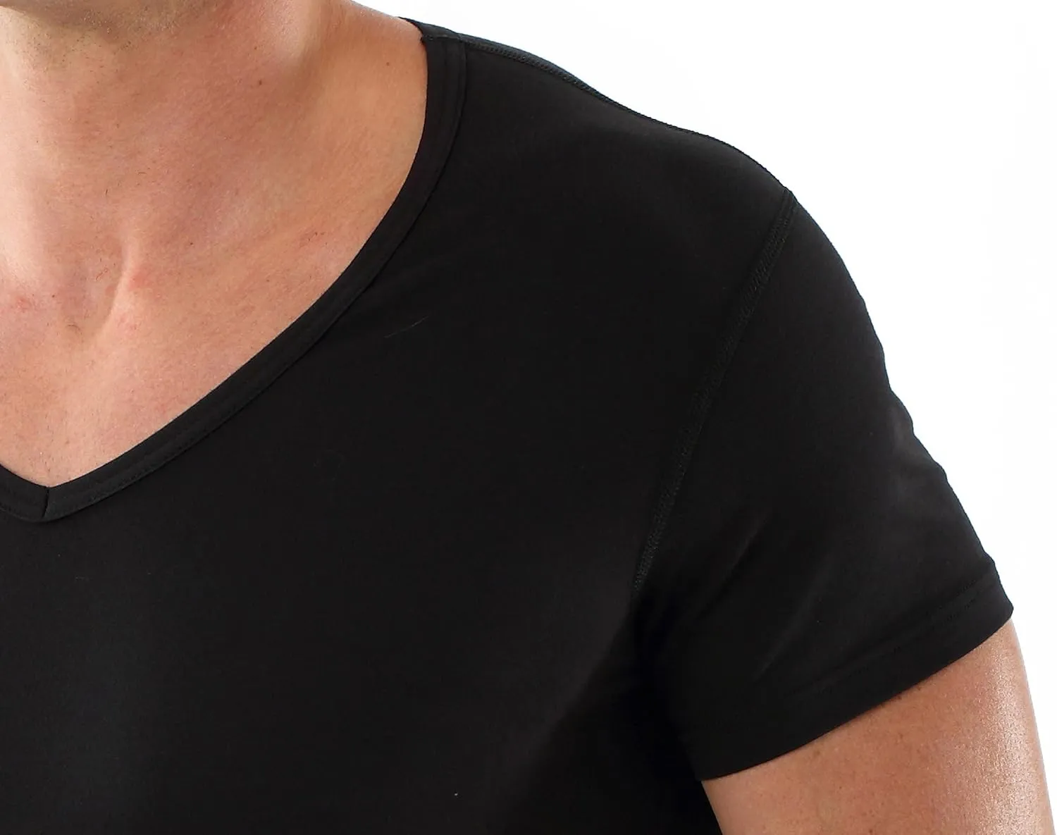 Men's v-Neck Business Undershirt with Short Sleeves Stretch Cotton White