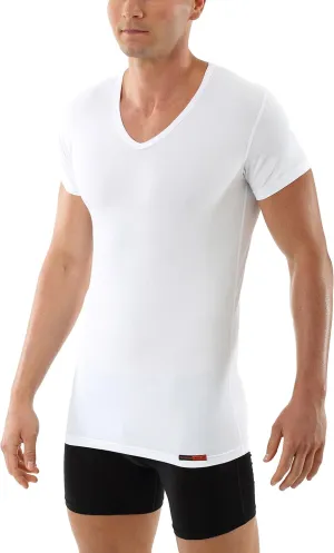 Men's v-Neck Business Undershirt with Short Sleeves Stretch Cotton White