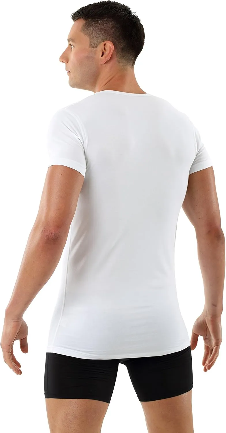 Men's v-Neck Business Undershirt with Short Sleeves Stretch Cotton White