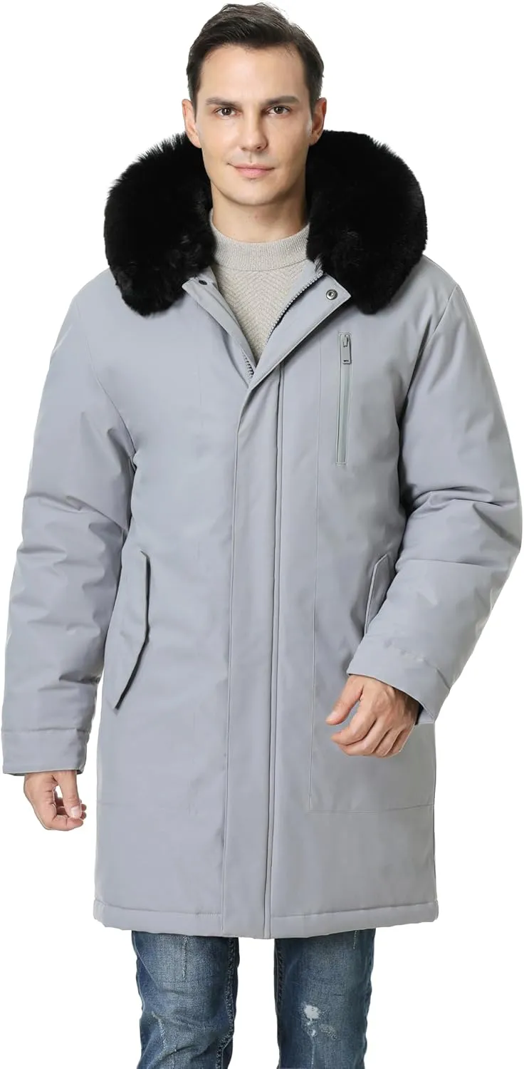 Men's Waterproof Winter Coat Warm Long Down Parka Coat Wind and Water Resistant Puffer Jacket with Hooded