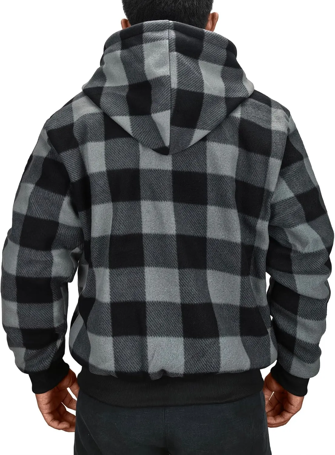 Men's Zip Up Fashion Hoodies Fleece Sherpa Lined Winter Warm Sweatshirt Plaid Flannel Hooded