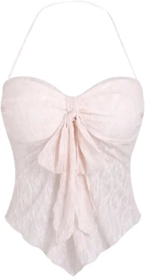 Milumia Women's Bow Tie Front Floral Lace Halter Top Backless Asymmetrical Hem Camisoles